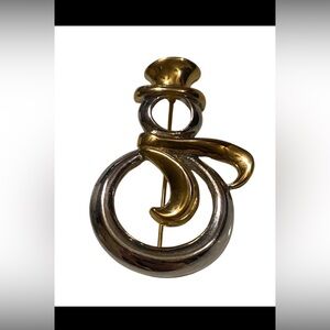 Vintage Costume Two Tone Snowman Brooch #7306